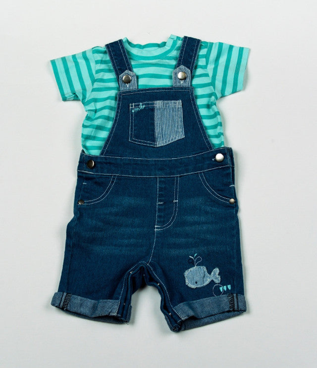 Aqua Dungarees & T Shirt Set - Little Moo Baby
