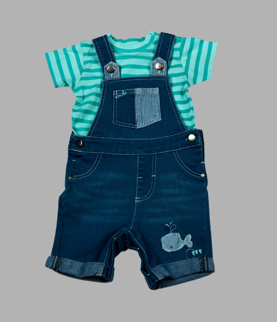 Aqua Dungarees & T Shirt Set - Little Moo Baby
