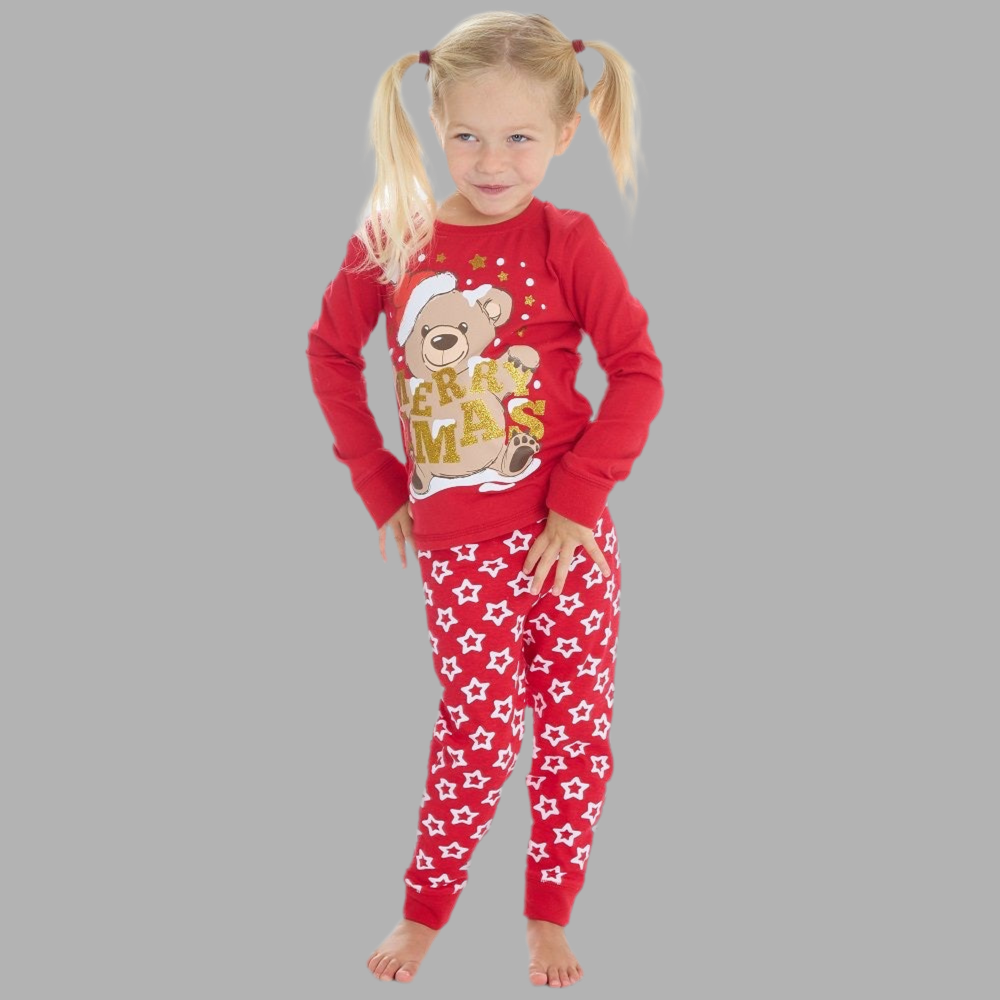 Red Xmas Pyjamas Bear Motive