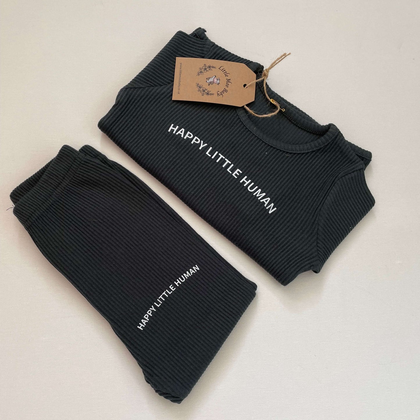 Loungewear Set Happy Little Human Pine - Little Moo Baby