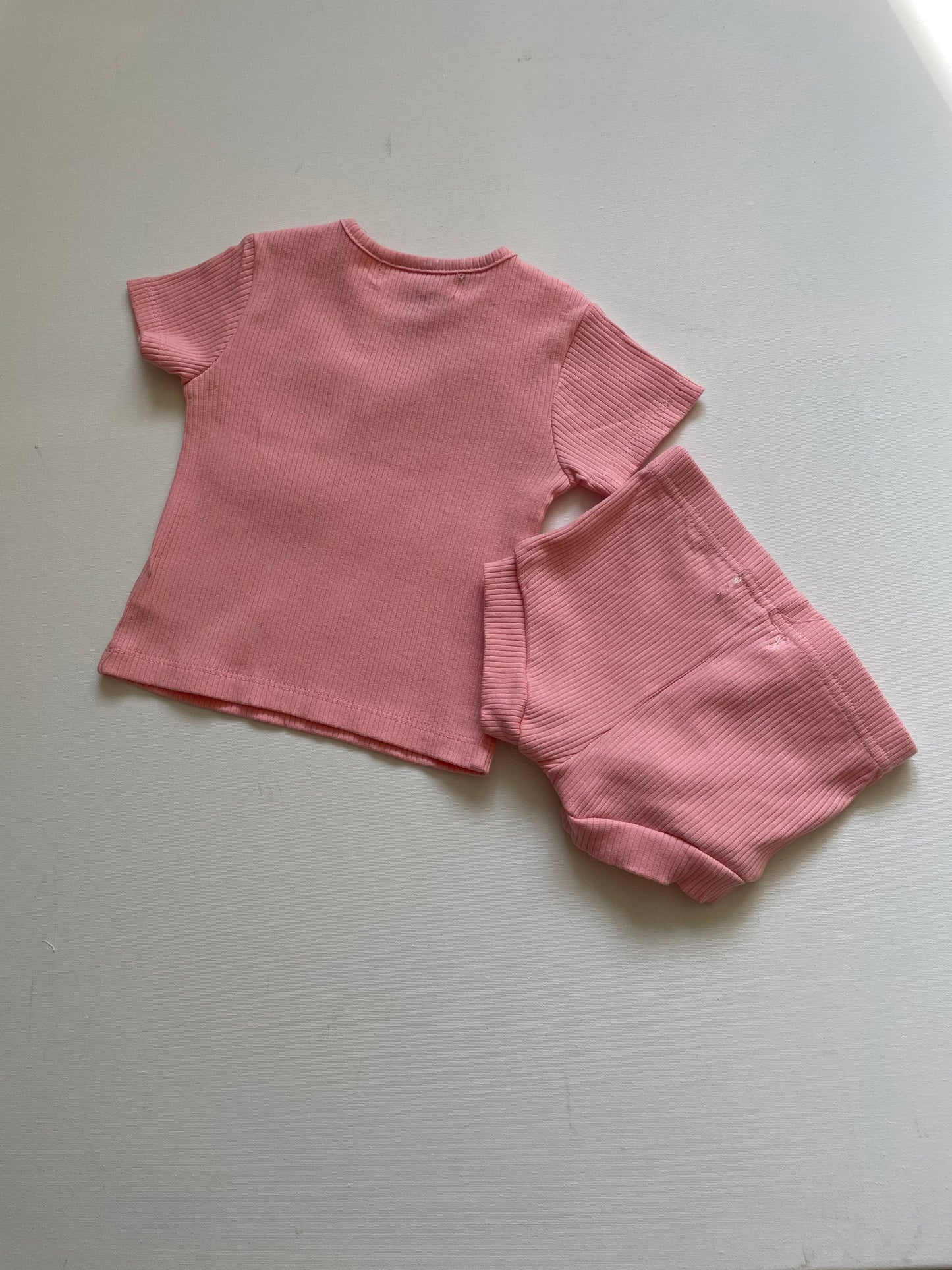 Pink Ribbed shorts & T Set
