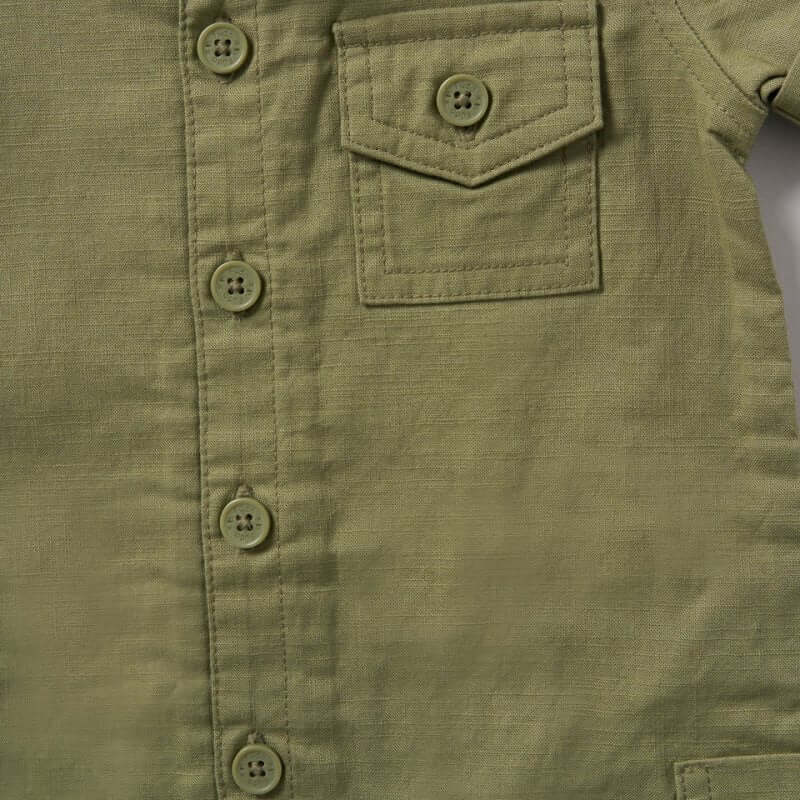 Baby Woven Romper & Bucket Hat Khaki - Little Moo Baby