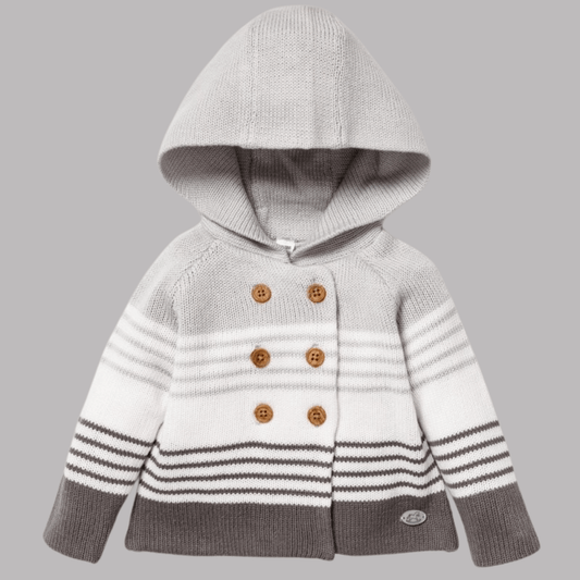 Grey Double Breasted Striped Baby Jacket - Little Moo Baby