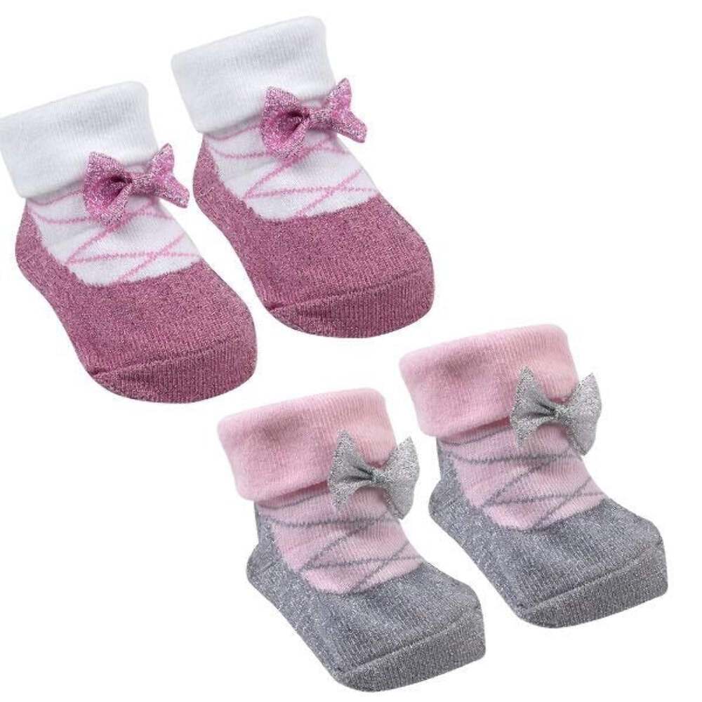 Grey/Pink Baby Socks With Gift Bag