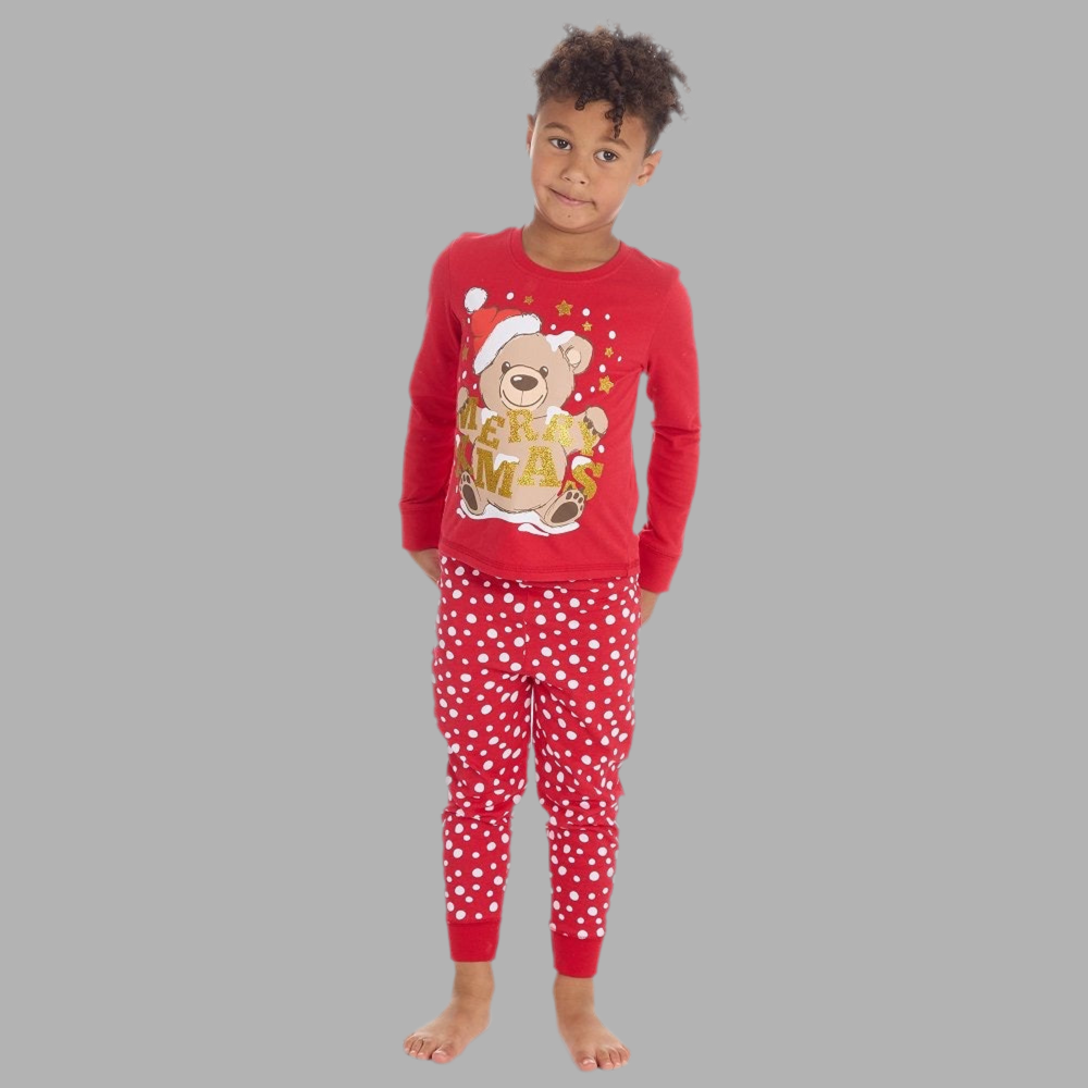 Red Xmas Pyjamas Bear Motive