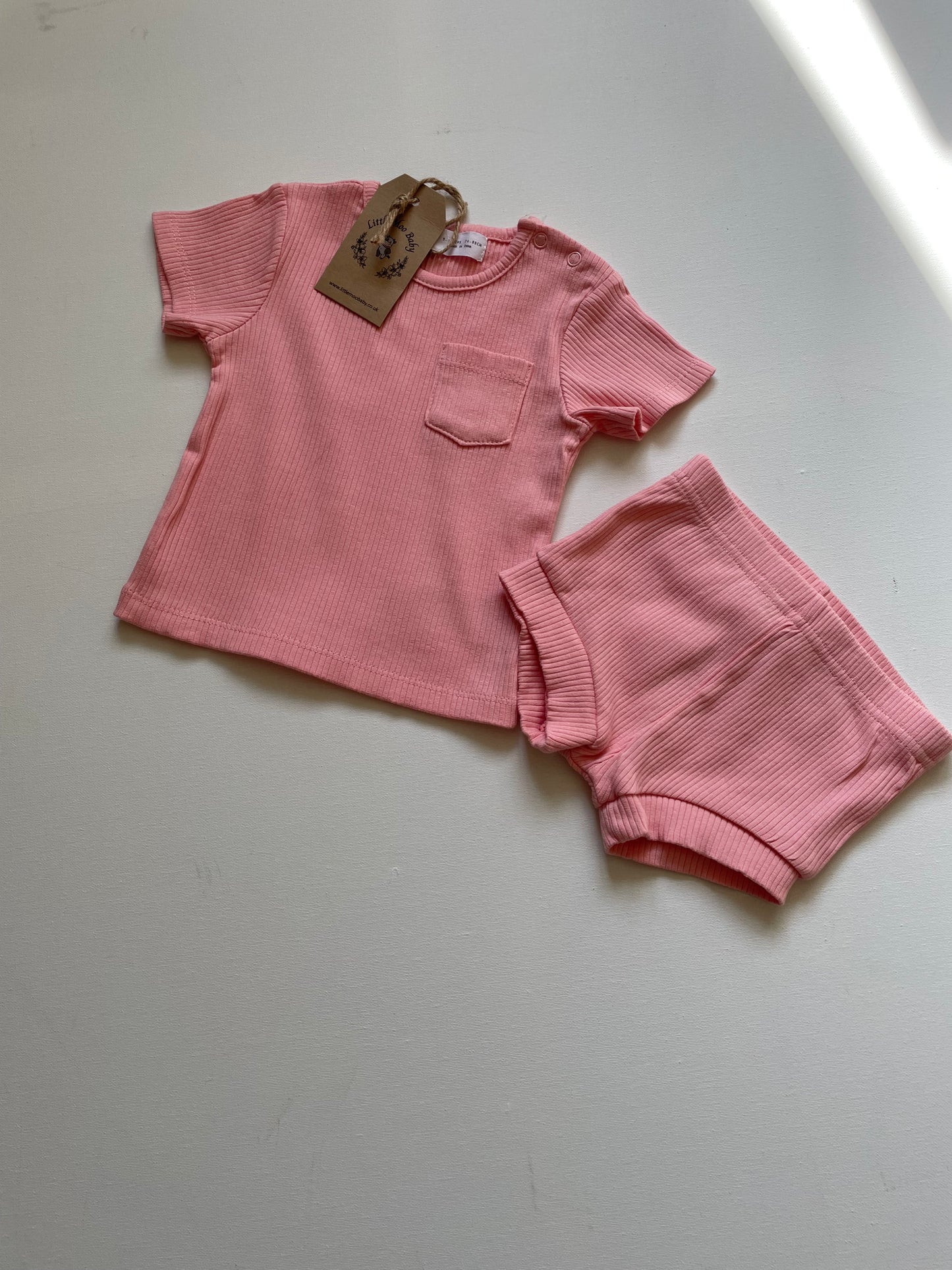 Pink Ribbed shorts & T Set