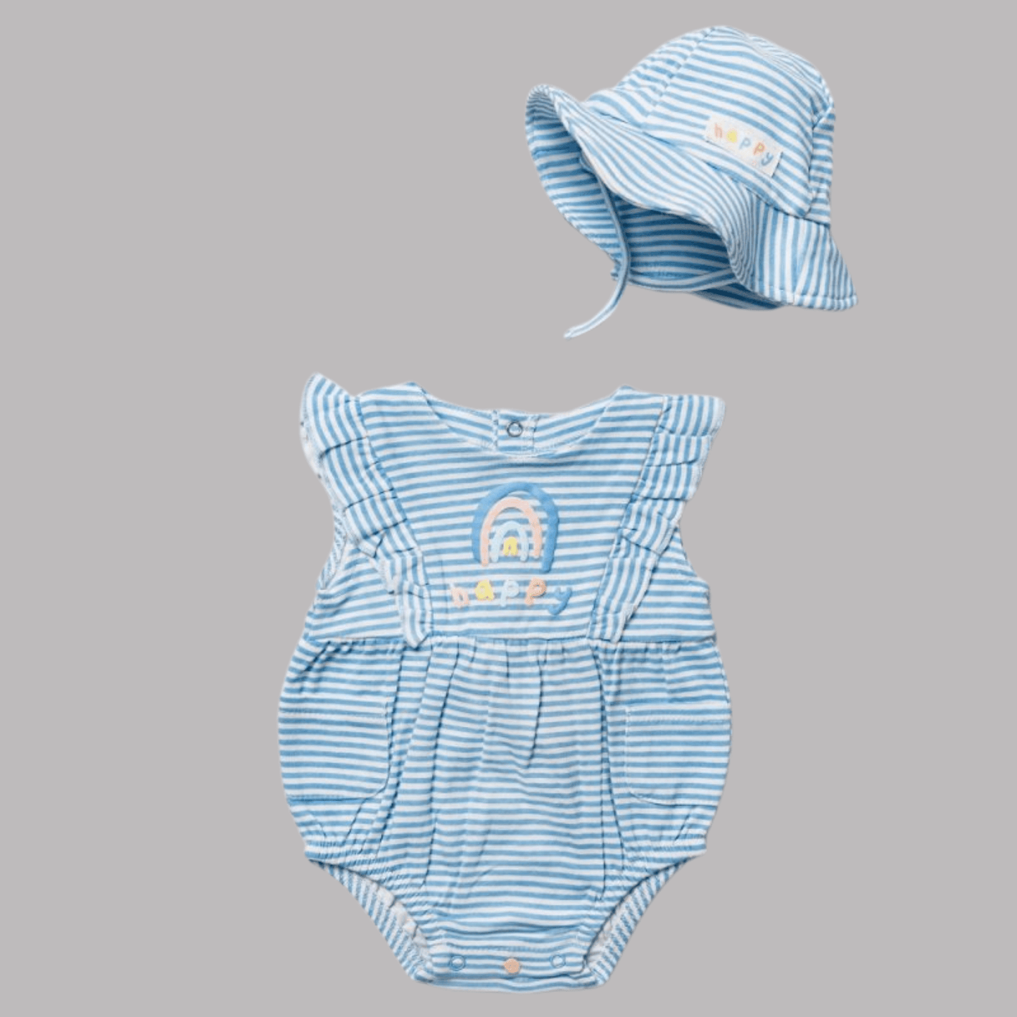 Blue & White Stripe Romper & Hat Set