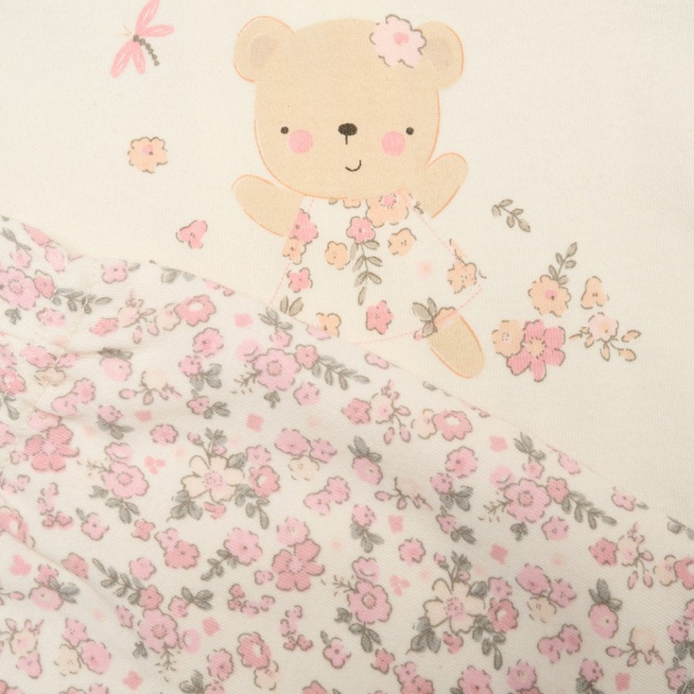 Cream Teddy Floral 2 Piece Set & Toy - Little Moo Baby