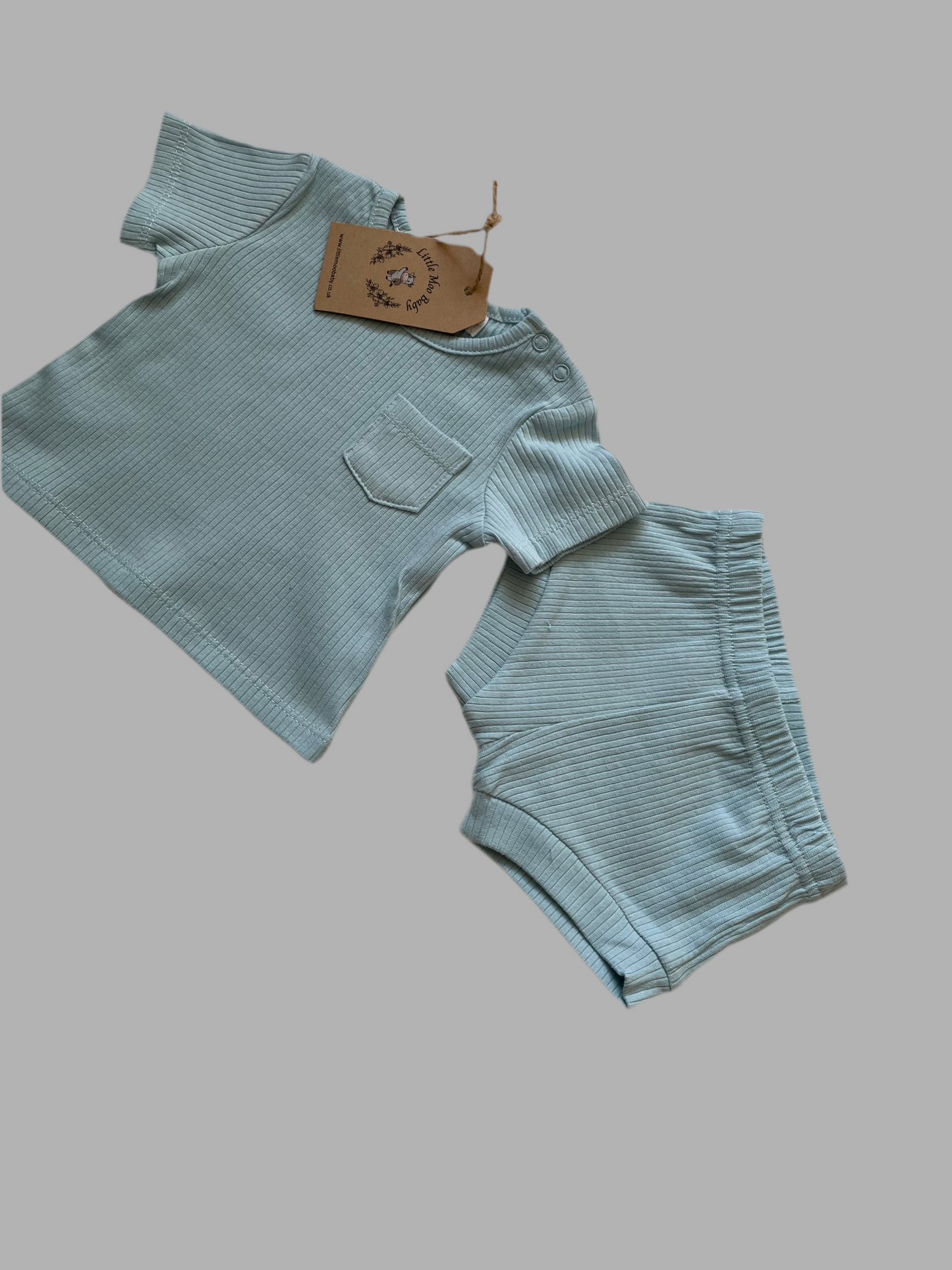 Blue Ribbed Shorts & T Shirt Set