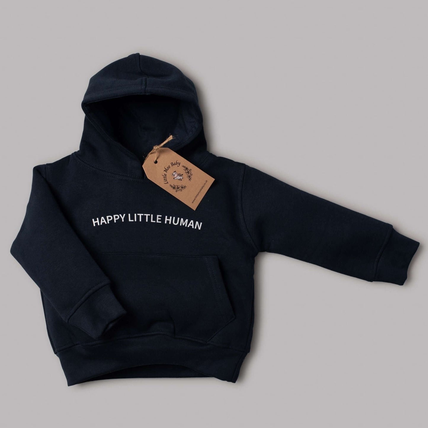 Hoodie “Happy Little Human” Navy - Little Moo Baby