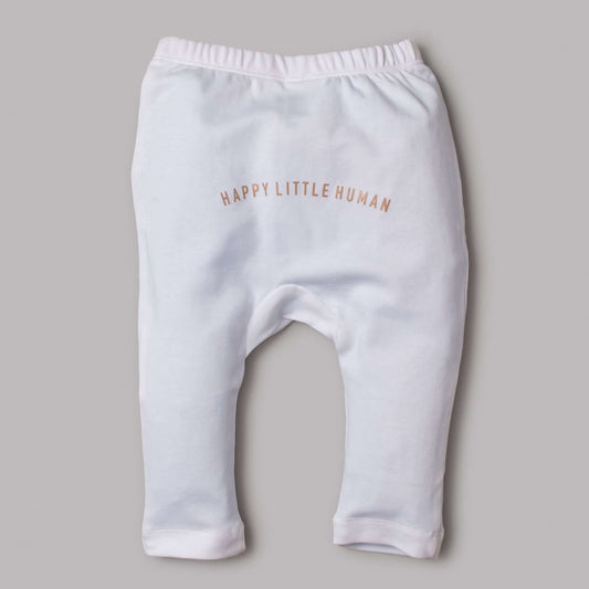 White Happy Little Human Leggings - Little Moo Baby