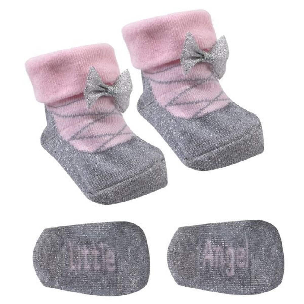 Grey/Pink Baby Socks With Gift Bag