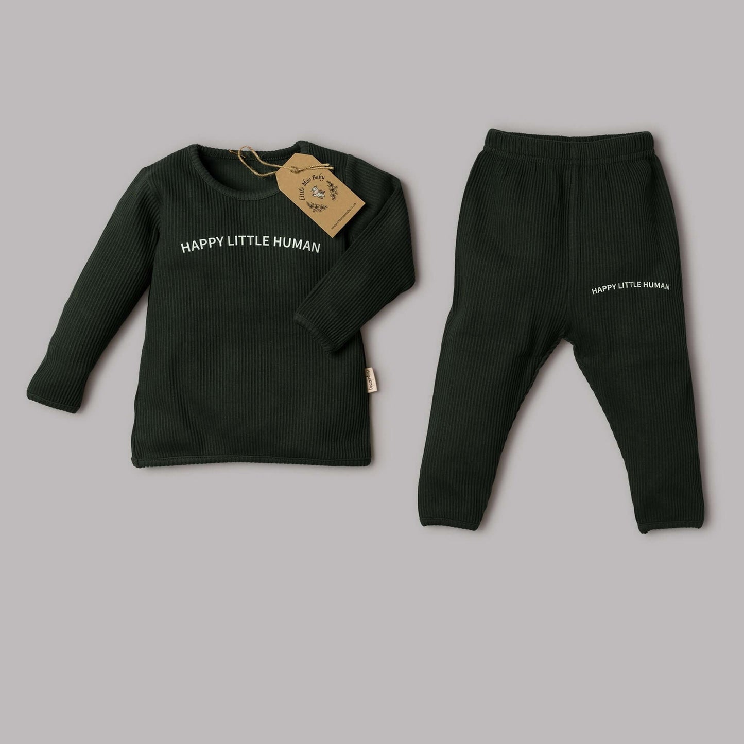 Loungewear Set Happy Little Human Pine - Little Moo Baby