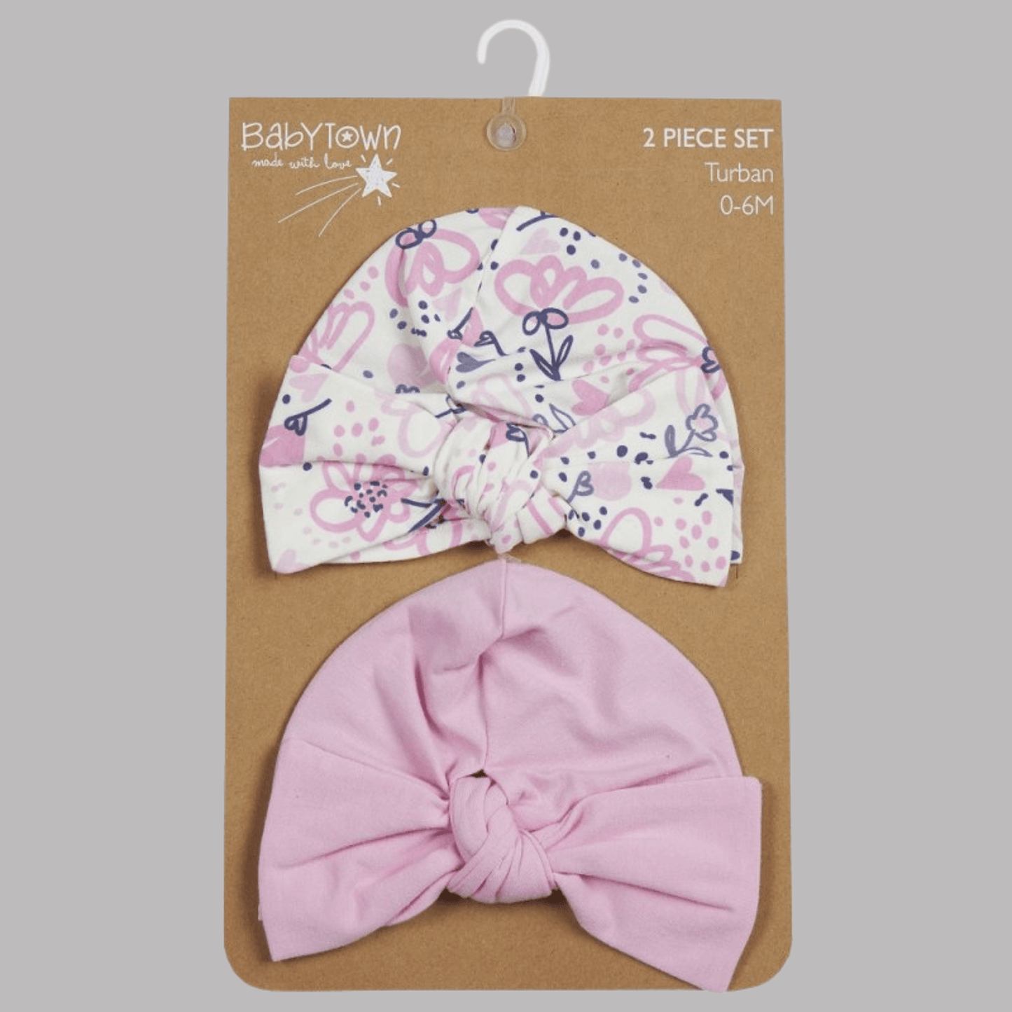 Pink Floral Soft Two-Pack Baby Hat Set