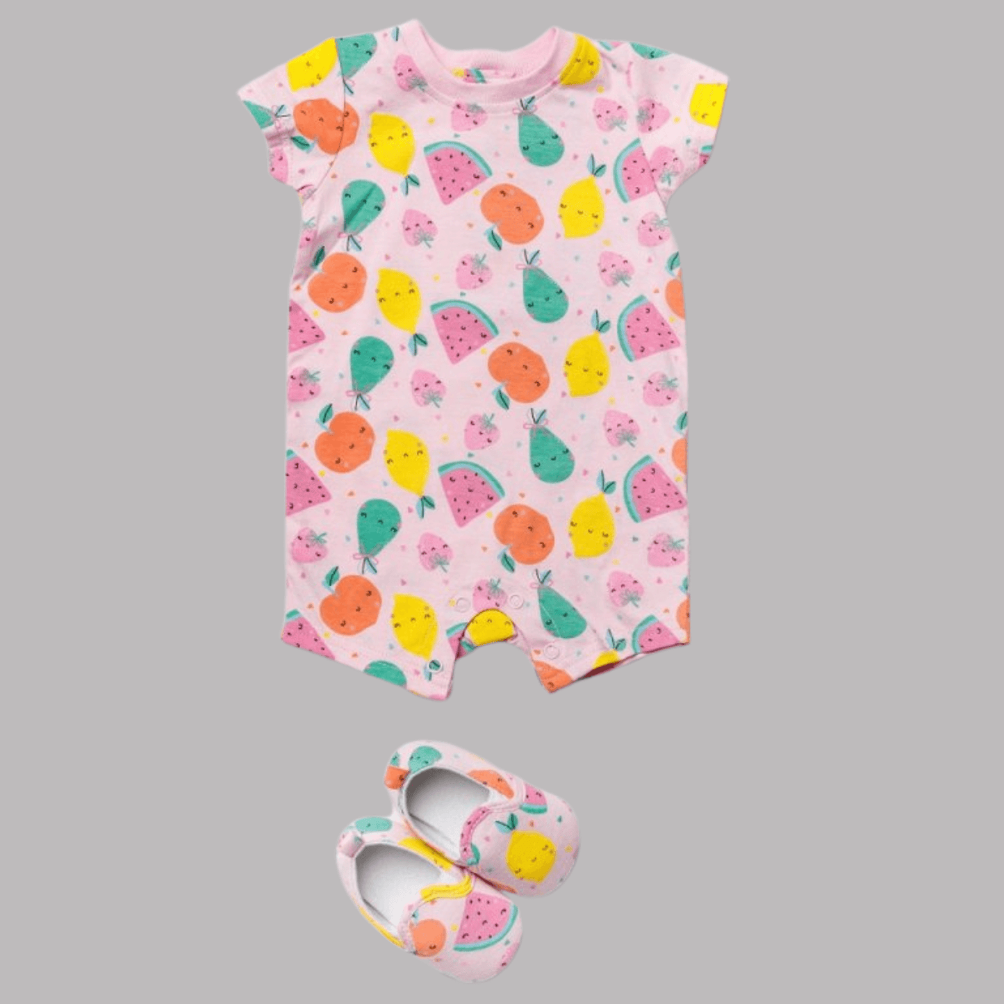 Pink Fruit Print Romper & Shoes Set