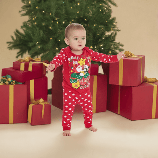 Red Christmas Pyjamas Wake Me Up - Little Moo Baby