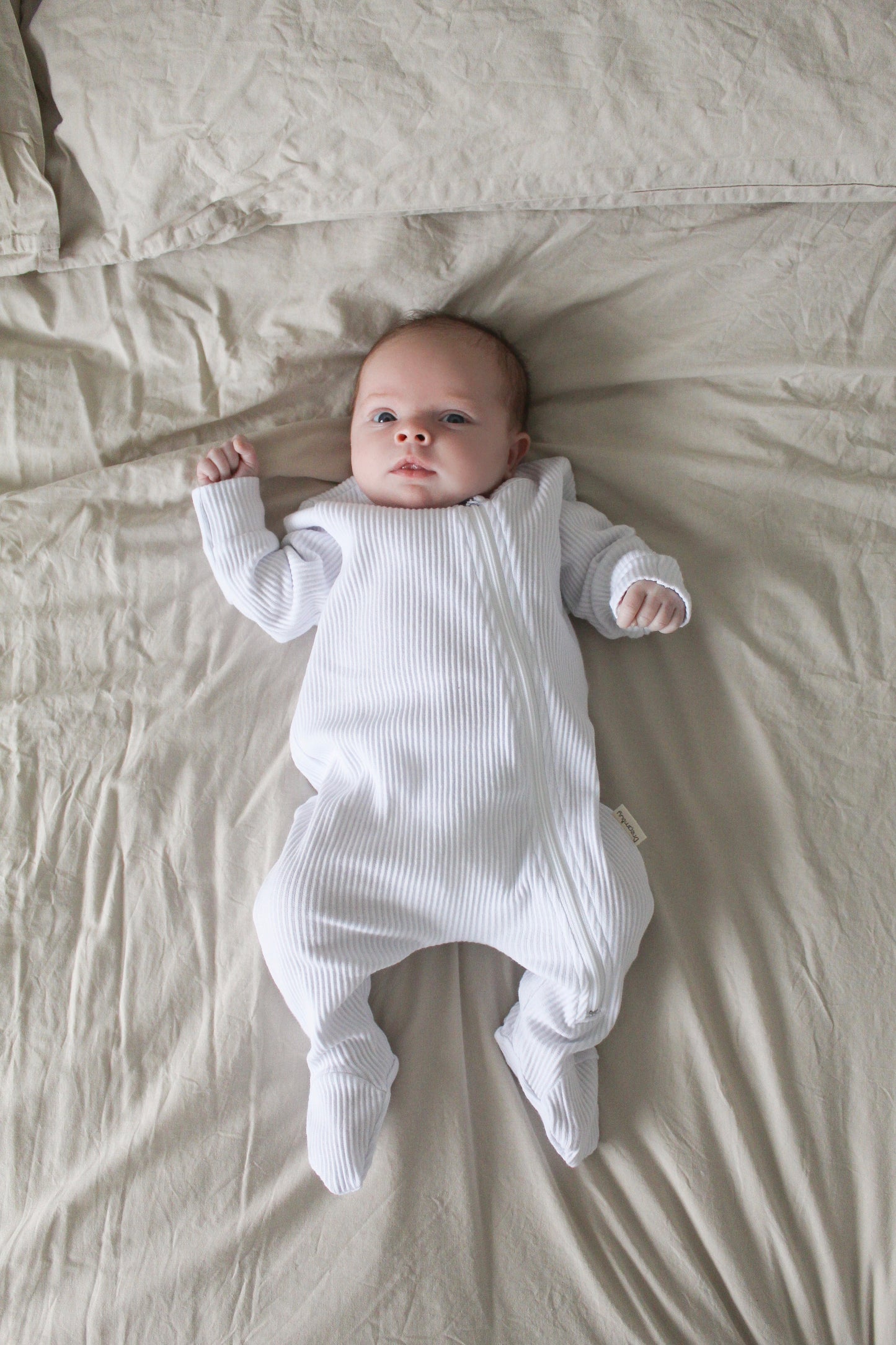 White Ribbed Zipped Romper - Little Moo Baby