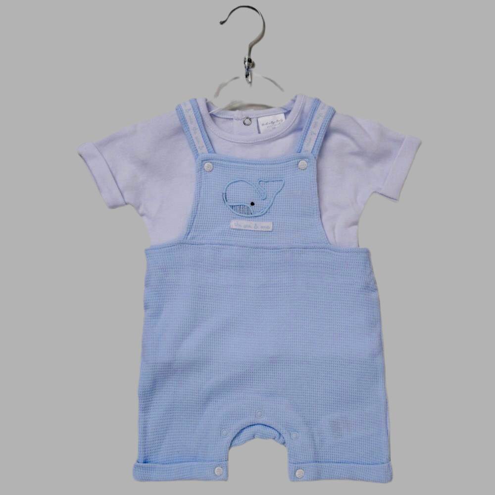 Blue Waffle Dungaree & T Shirt Set - Little Moo Baby