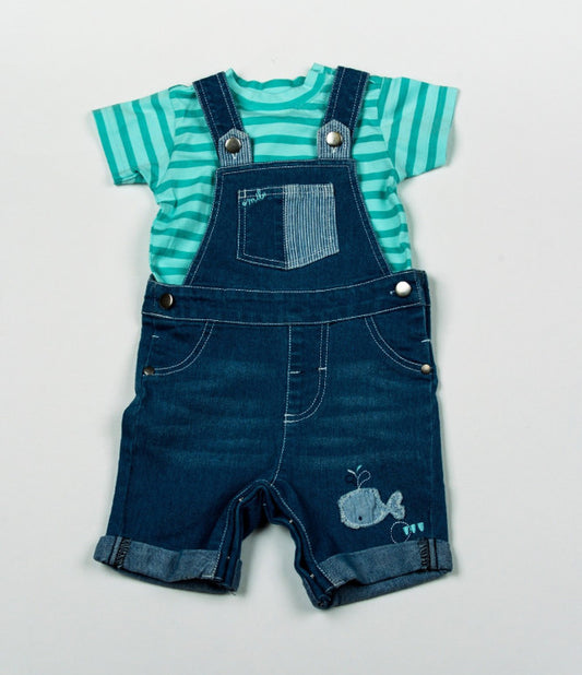 Aqua Dungarees & T Shirt Set - Little Moo Baby