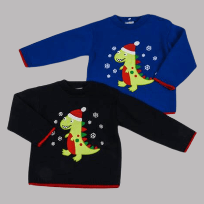 Blue Christmas Dinosaur Jumper