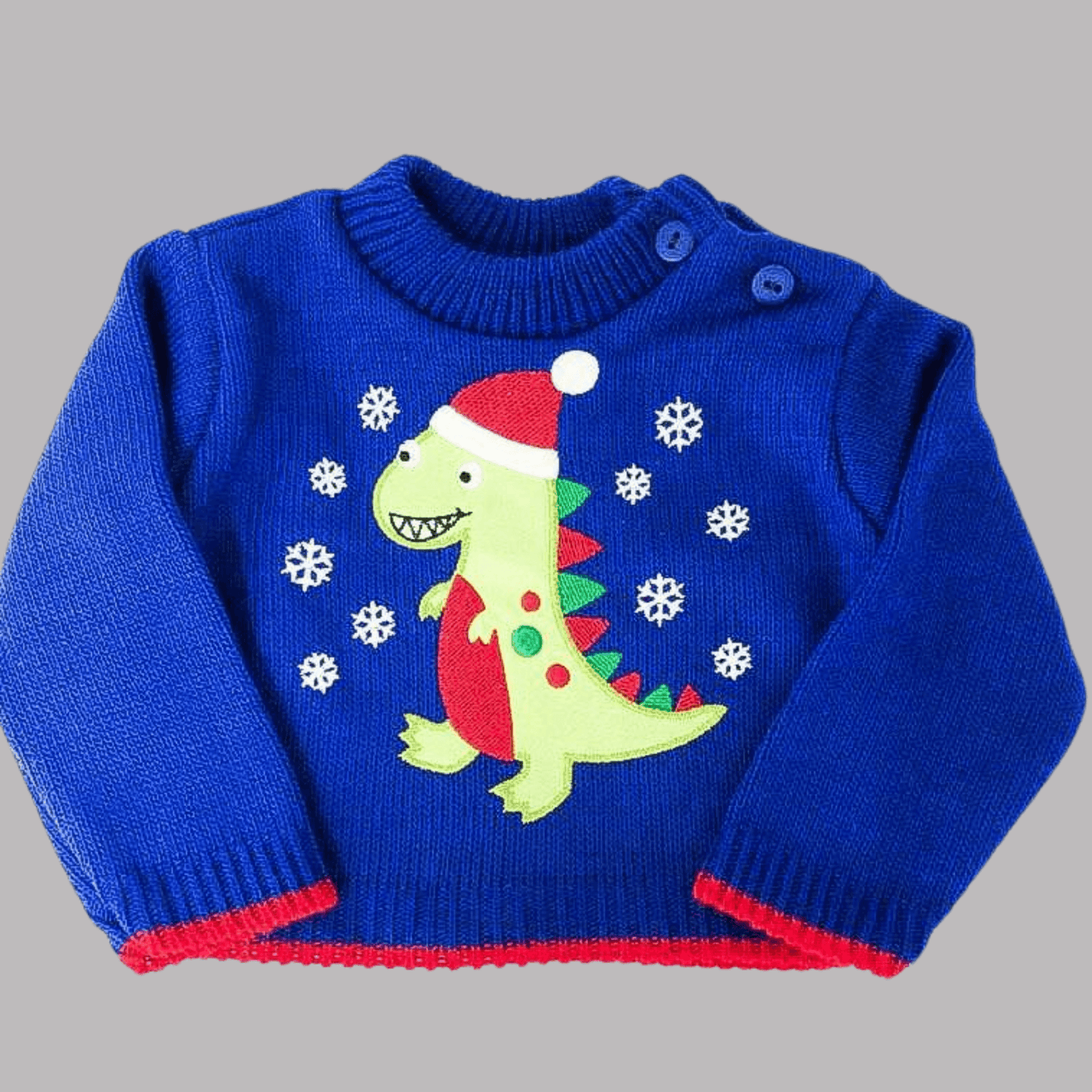 Blue Christmas Dinosaur Jumper