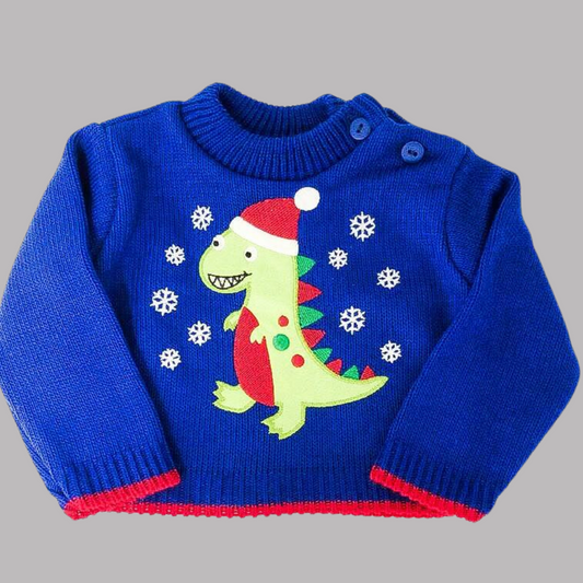 Blue Christmas Dinosaur Jumper