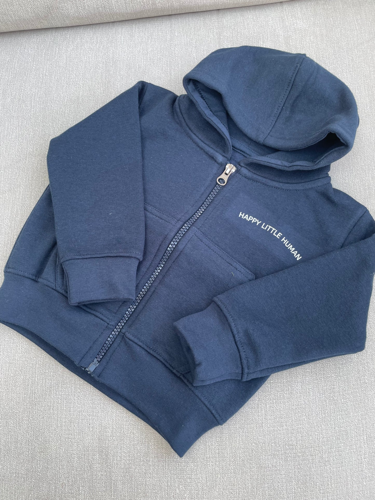 Navy Happy Little Human Zipped Hoodie - Little Moo Baby