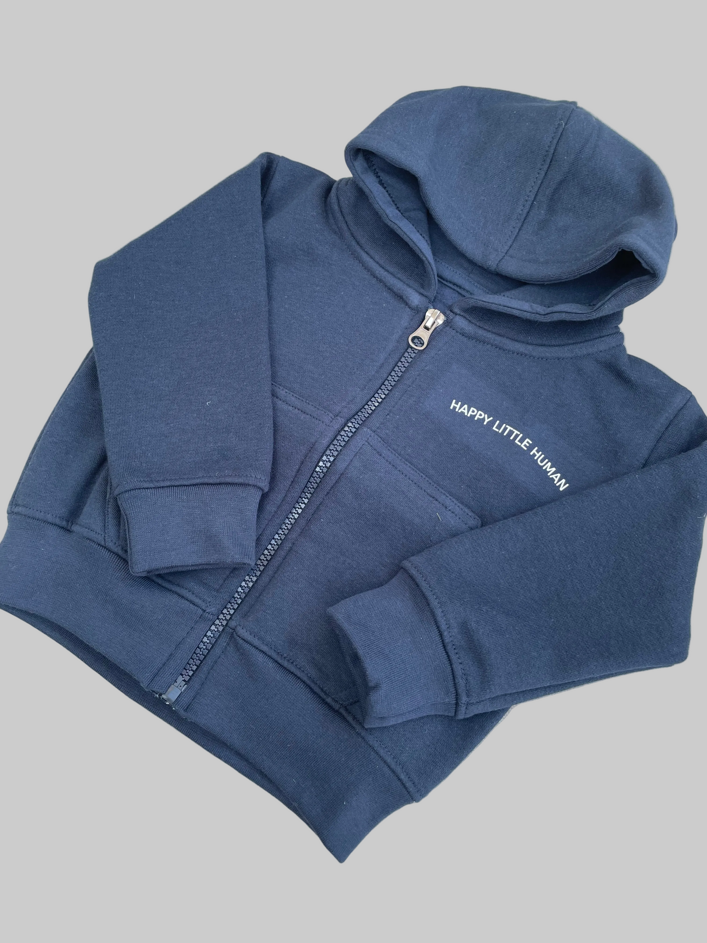Navy Happy Little Human Zipped Hoodie - Little Moo Baby