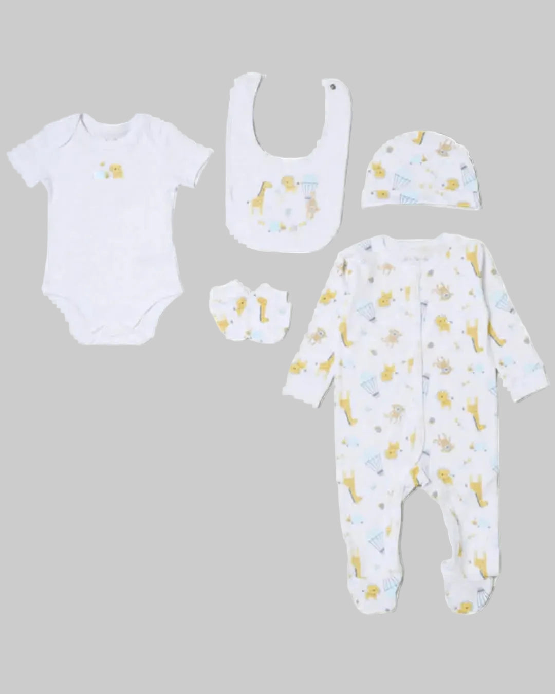 White Five Piece New Baby Gift Set - Little Moo Baby