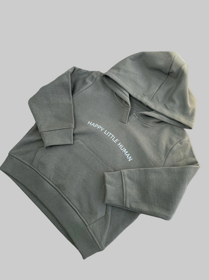 Khaki Happy Little Human Recycled Hoodie - Little Moo Baby