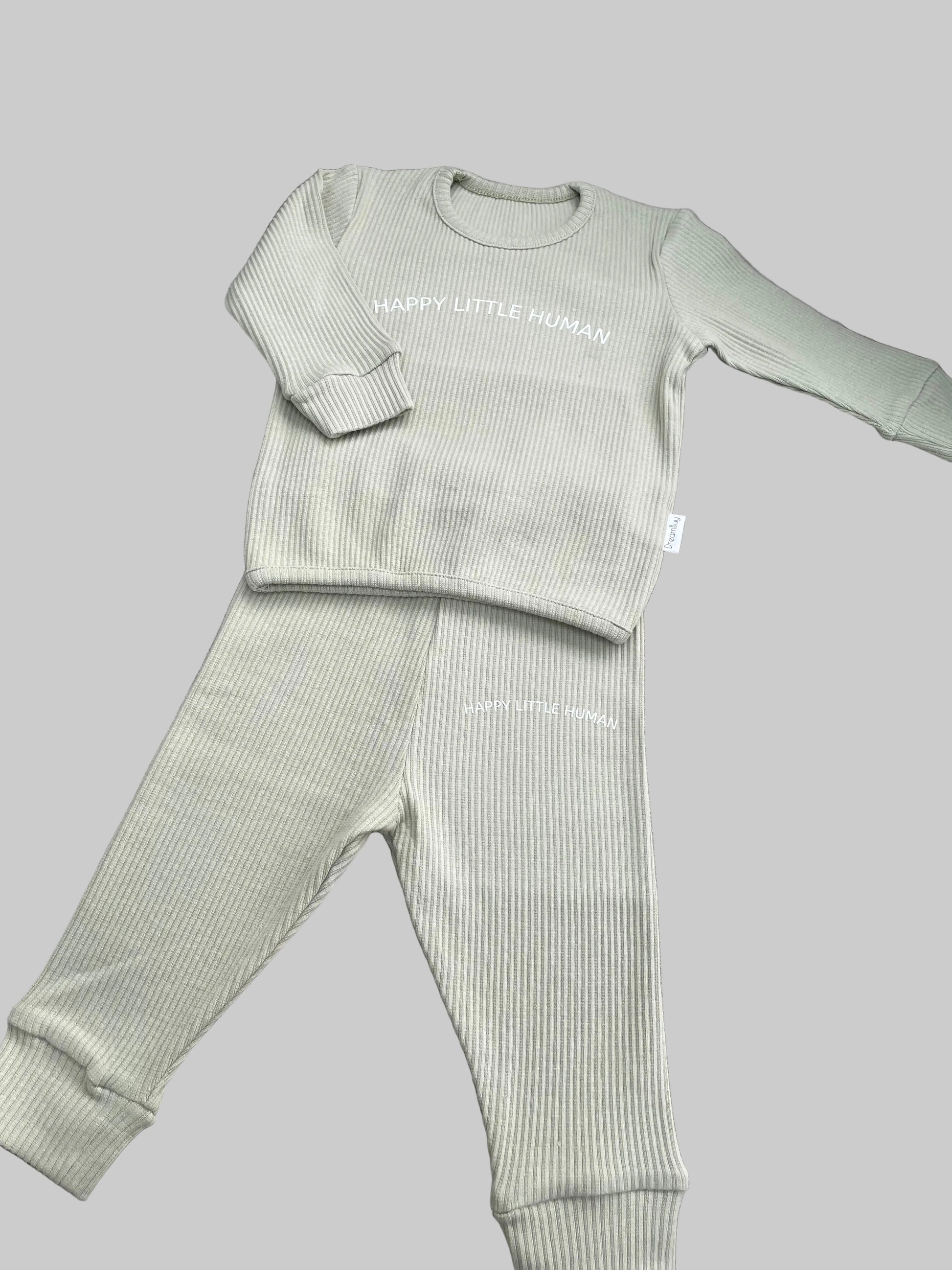 Sage Happy Little Human Loungewear Set - Little Moo Baby
