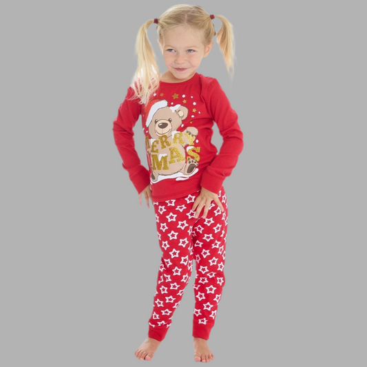 Red Xmas Pyjamas Bear Motive