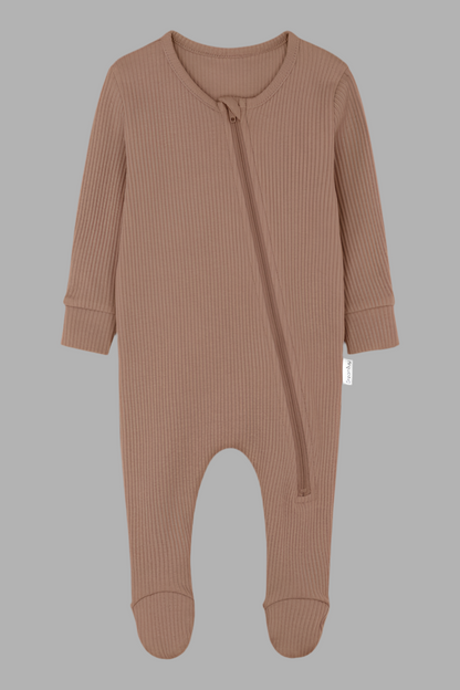 Biscuit Ribbed Zipped Romper - Little Moo Baby