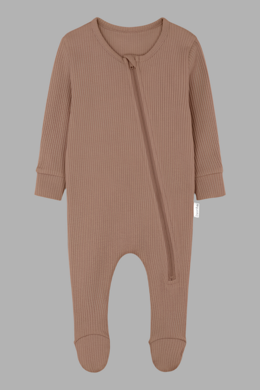 Biscuit Ribbed Zipped Romper - Little Moo Baby