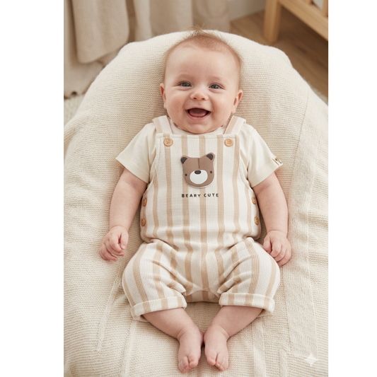 Beige Dungaree & T Shirt Set - Little Moo Baby