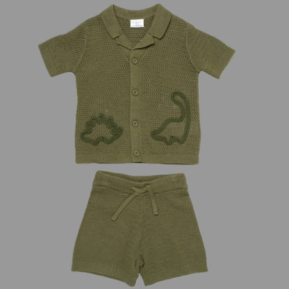 Baby True Knit Shorts & Shirt Dinosaur Motive - Little Moo Baby
