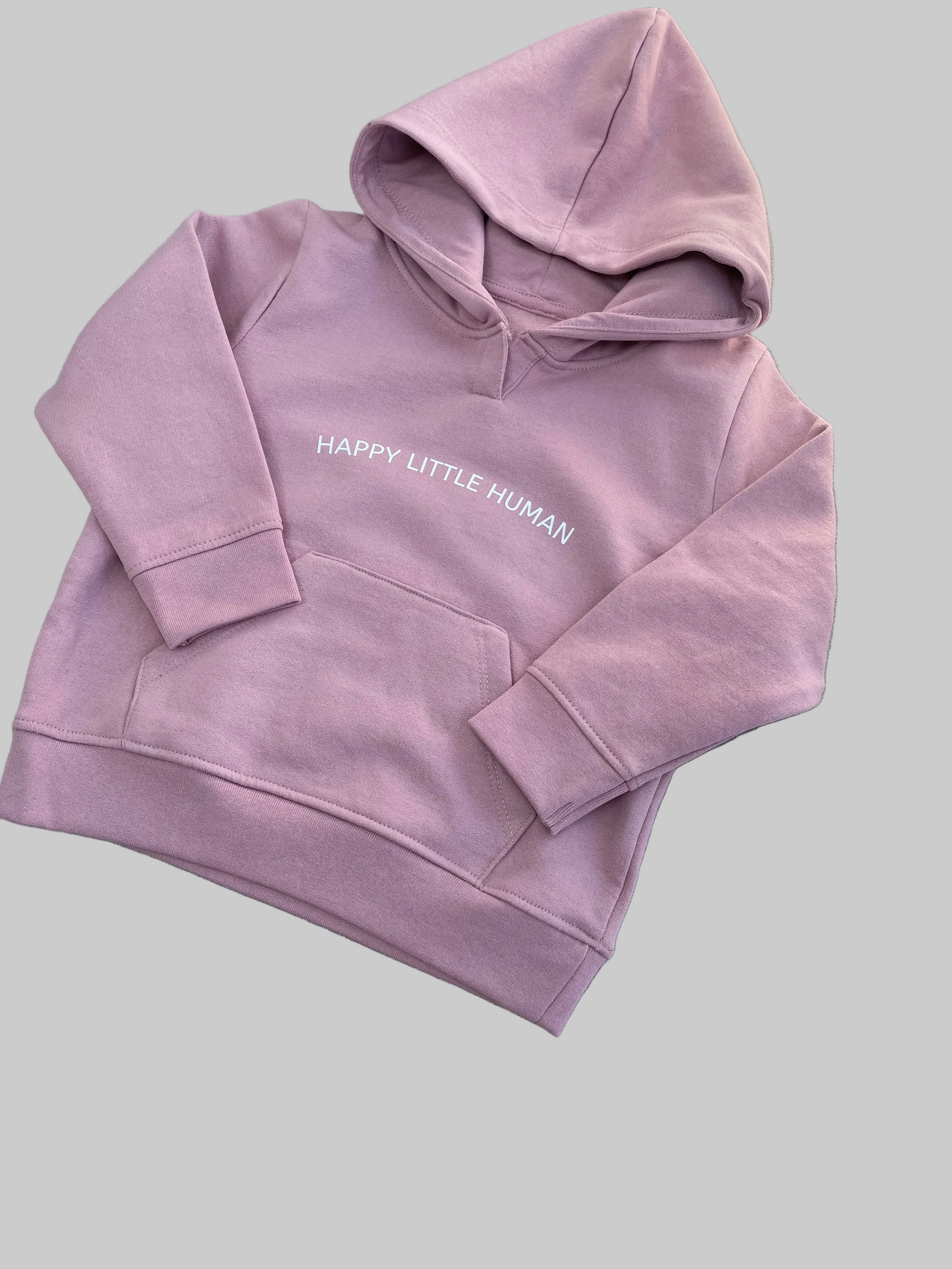 Rose Pink Happy Little Human Recycled Hoodie - Little Moo Baby
