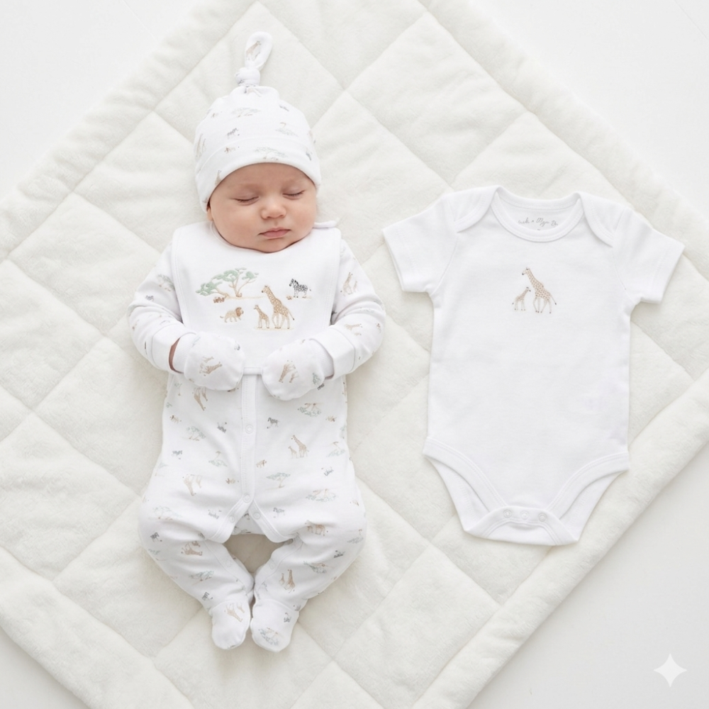 White Safari 5 Piece Gift Set - Little Moo Baby