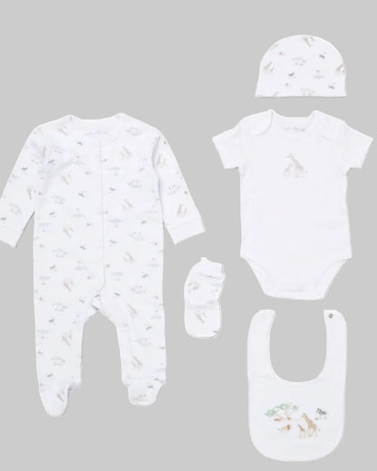 White Safari 5 Piece Gift Set - Little Moo Baby