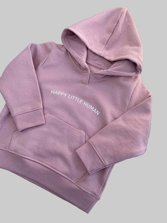 Rose Pink Happy Little Human Recycled Hoodie - Little Moo Baby