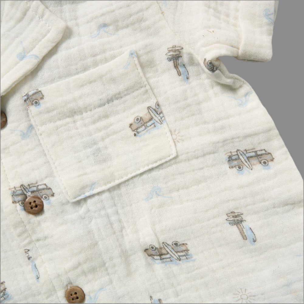 Cream Muslin Shirt Shorts & Hat Set
