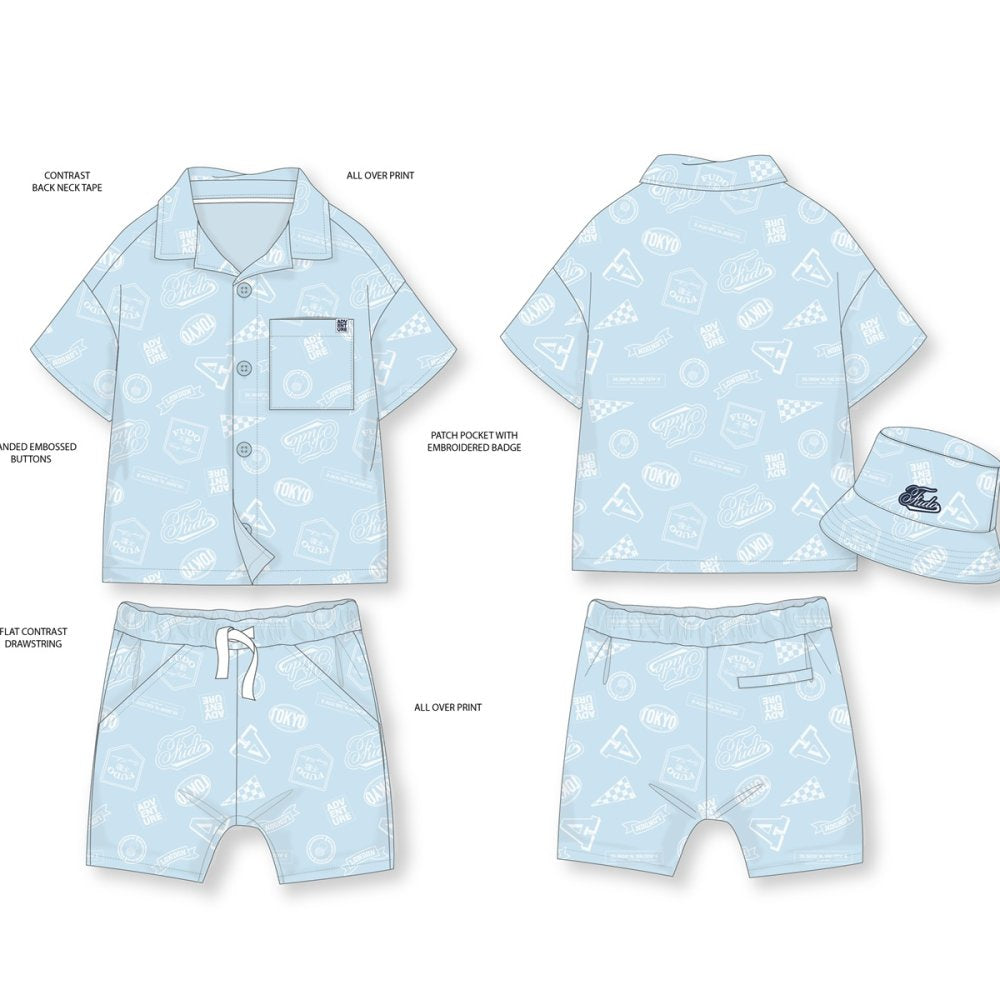 Blue Shirt, Shorts & Bucket Hat Set - Little Moo Baby
