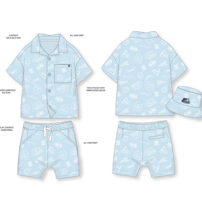 Blue Shirt, Shorts & Bucket Hat Set - Little Moo Baby