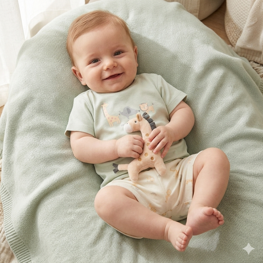 Sage Giraffe T-Shirt Shorts & Toy Set - Little Moo Baby