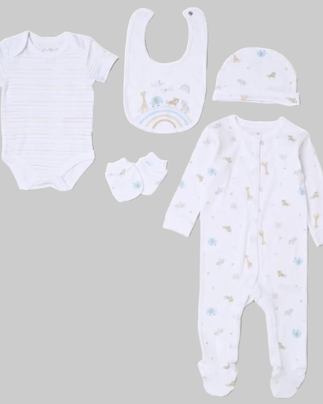White Hello World Animal 5 Piece Set - Little Moo Baby