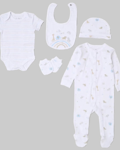 White Hello World Animal 5 Piece Set - Little Moo Baby