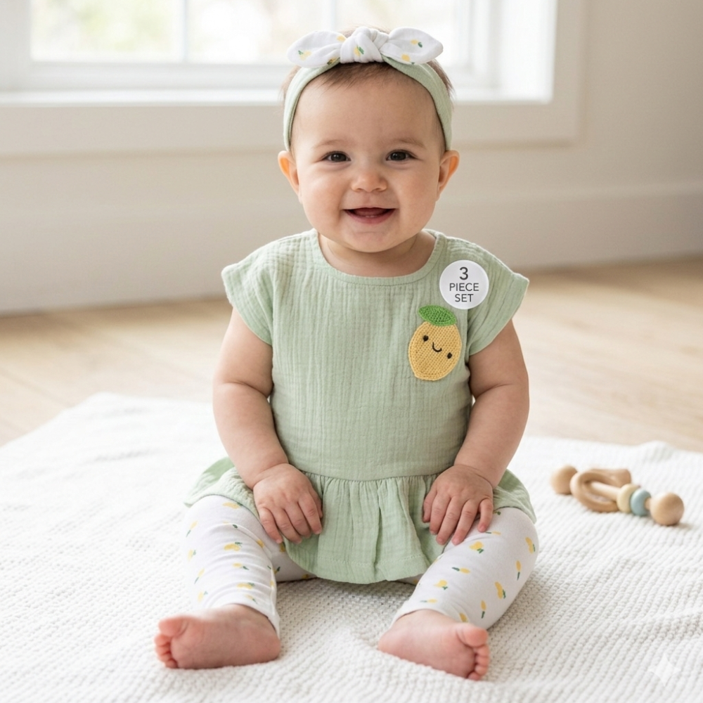 Sage Top Leggings & Headband Set - Little Moo Baby