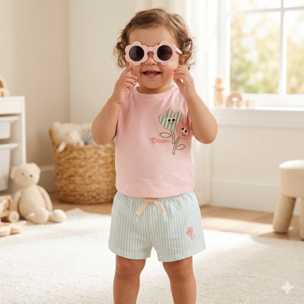 Pink T-Shirt, Shorts & Sunglasses Set - Little Moo Baby
