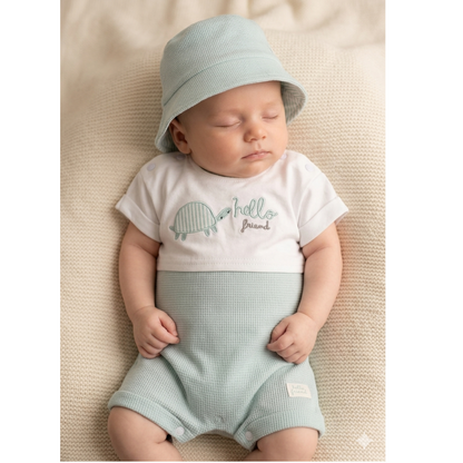Sage Waffle Romper & Hat - Little Moo Baby
