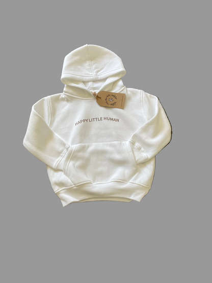White Happy Little Human Hoodie - Little Moo Baby